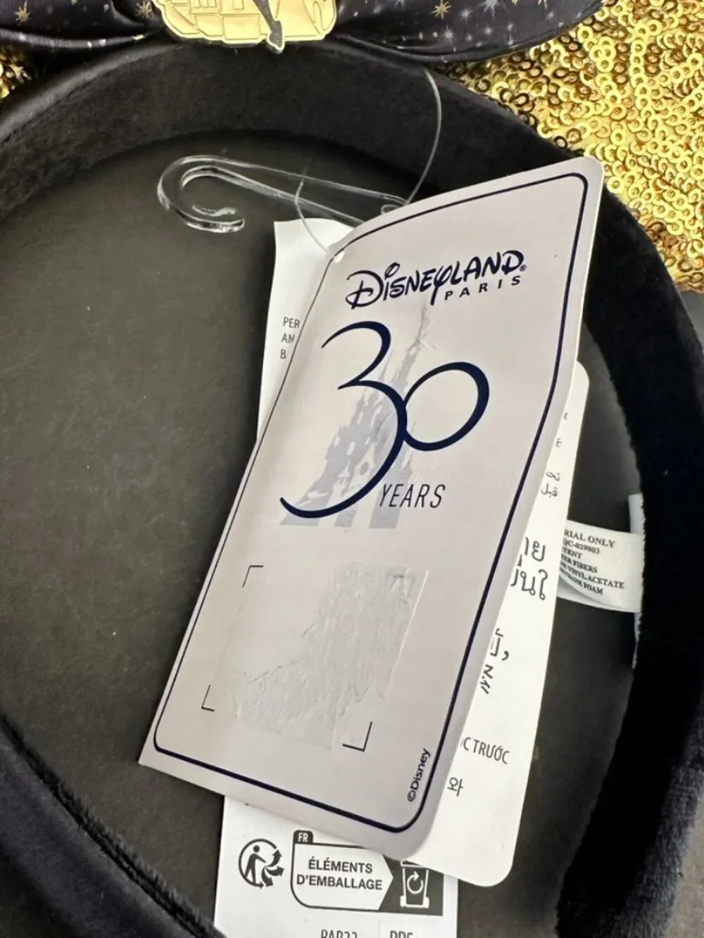 Disneyland Paris 30 Year Anniversary Tinkerbell Black Gold Sequins Ear Headband